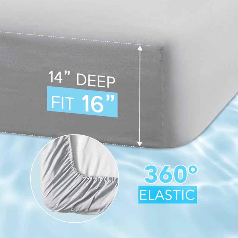 Comfort Spaces Coolmax Moisture Wicking Sheet Set Soft, Fade Resistant, All Elastic Deep Pocket Fits Up to 16" Mattress - Warm Weather Cooling Sheets for Night Sweats, Twin, Grey, 3 Piece - Image 4